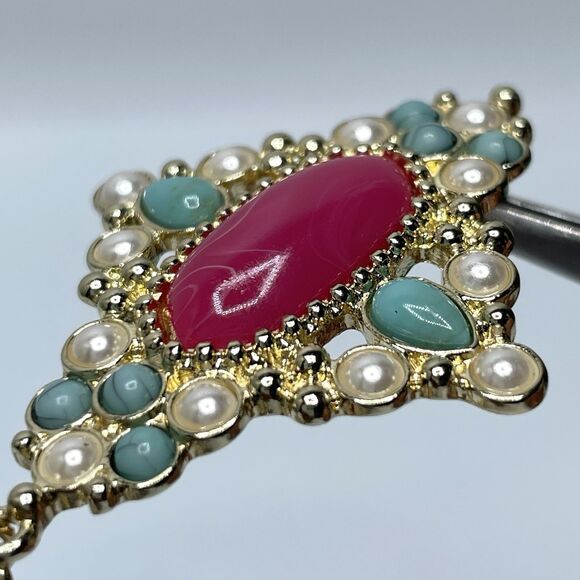 BaubleBar Gold Tone Turquoise Blue White Mauve Cabochon Dangle Earrings Bold - Picture 7 of 7